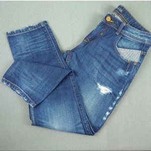 Zara basic denim cropped distressed jeans